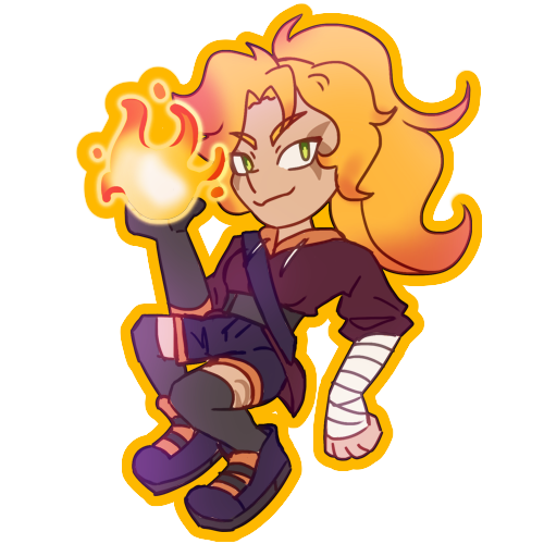 a chibi of an original character Amber the alien fire elemental